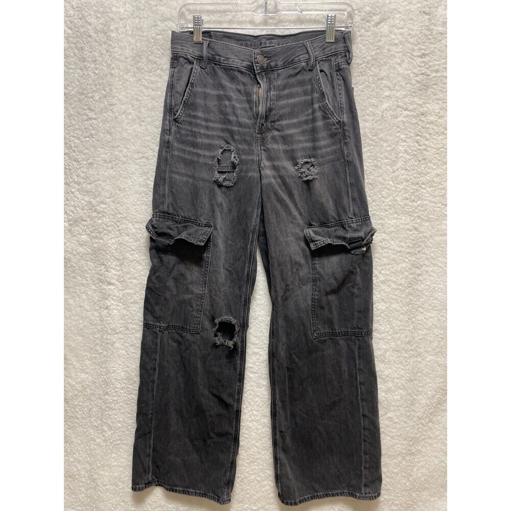 American Eagle Women Jeans Size 4‎ Super High Rise Baggy Wide Leg Cargo 30" 90s